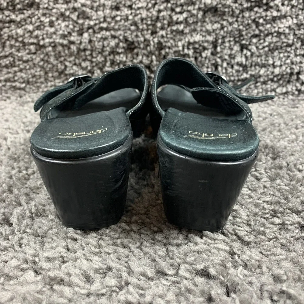 Dansko Jessie Sandals Black Leather Lizard Slip On Slide Heels Buckle EU 40